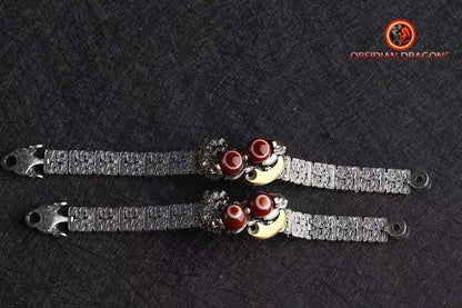 bracelet Feng Shui protection dragon Pixiu. Agate sacrée tibétaine "DZI" "lumière et espoir" à un oeil argent 925 cuivre turquoise - obsidian dragon