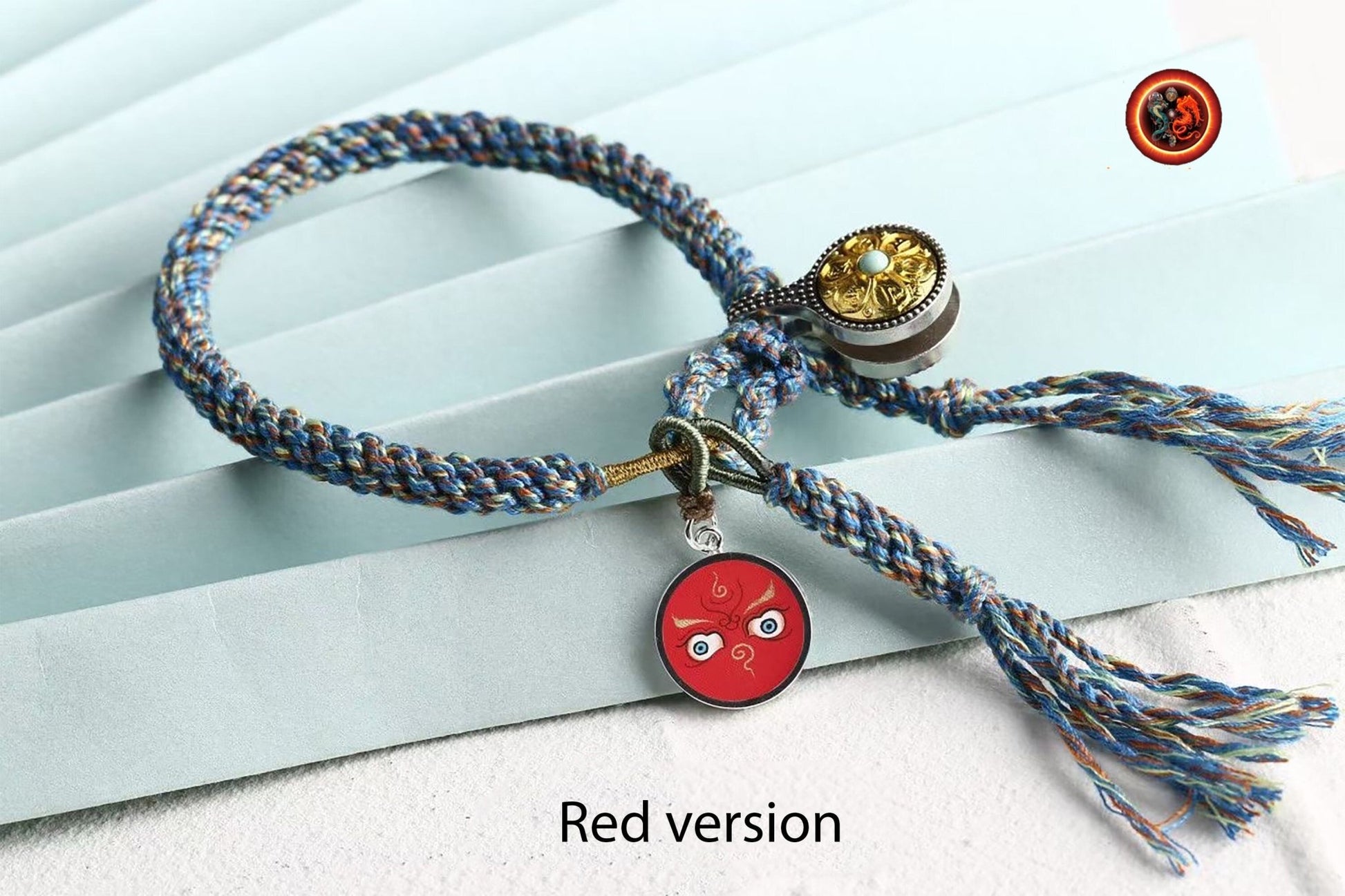 Bracelet bouddha, protection bouddhiste tibétain. Paix et bonne chance Bracelet tressé artisanalement Tangka yeux de bouddha peint épingle a mala - obsidian dragon