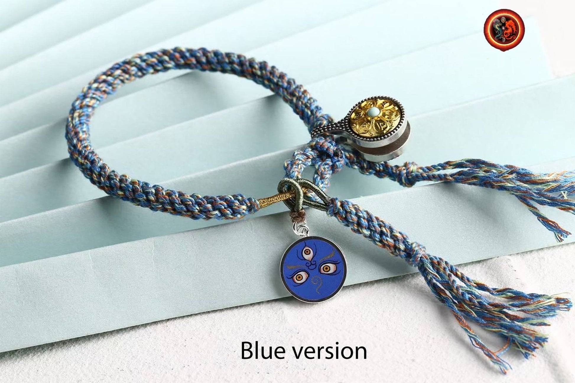 Bracelet bouddha, protection bouddhiste tibétain. Paix et bonne chance Bracelet tressé artisanalement Tangka yeux de bouddha peint épingle a mala - obsidian dragon