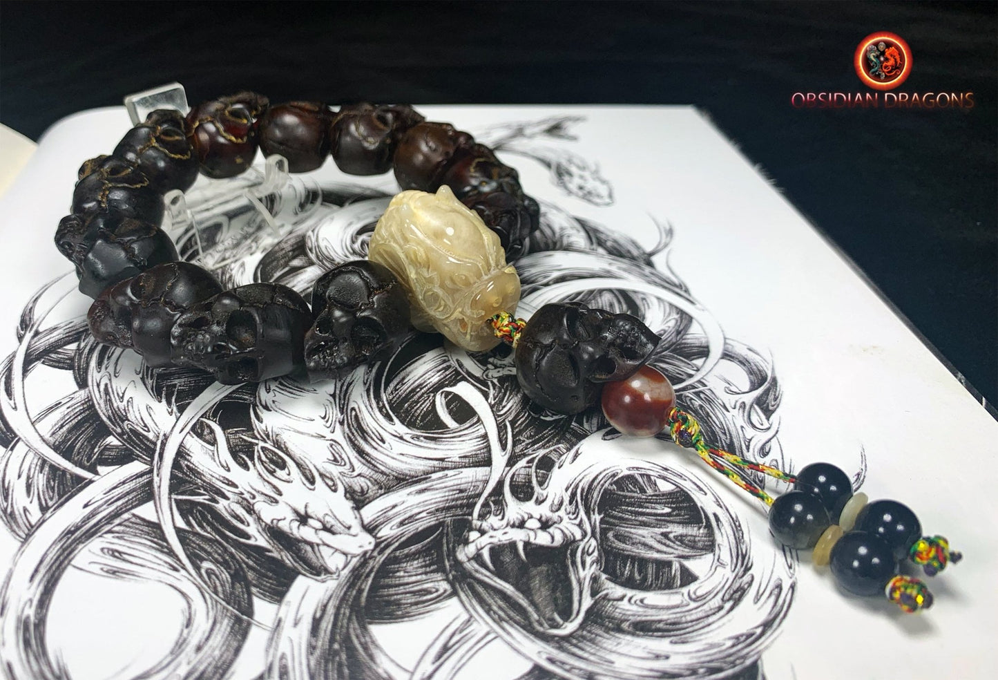 Bracelet crânes et dragon- création artisanale | obsidian dragons