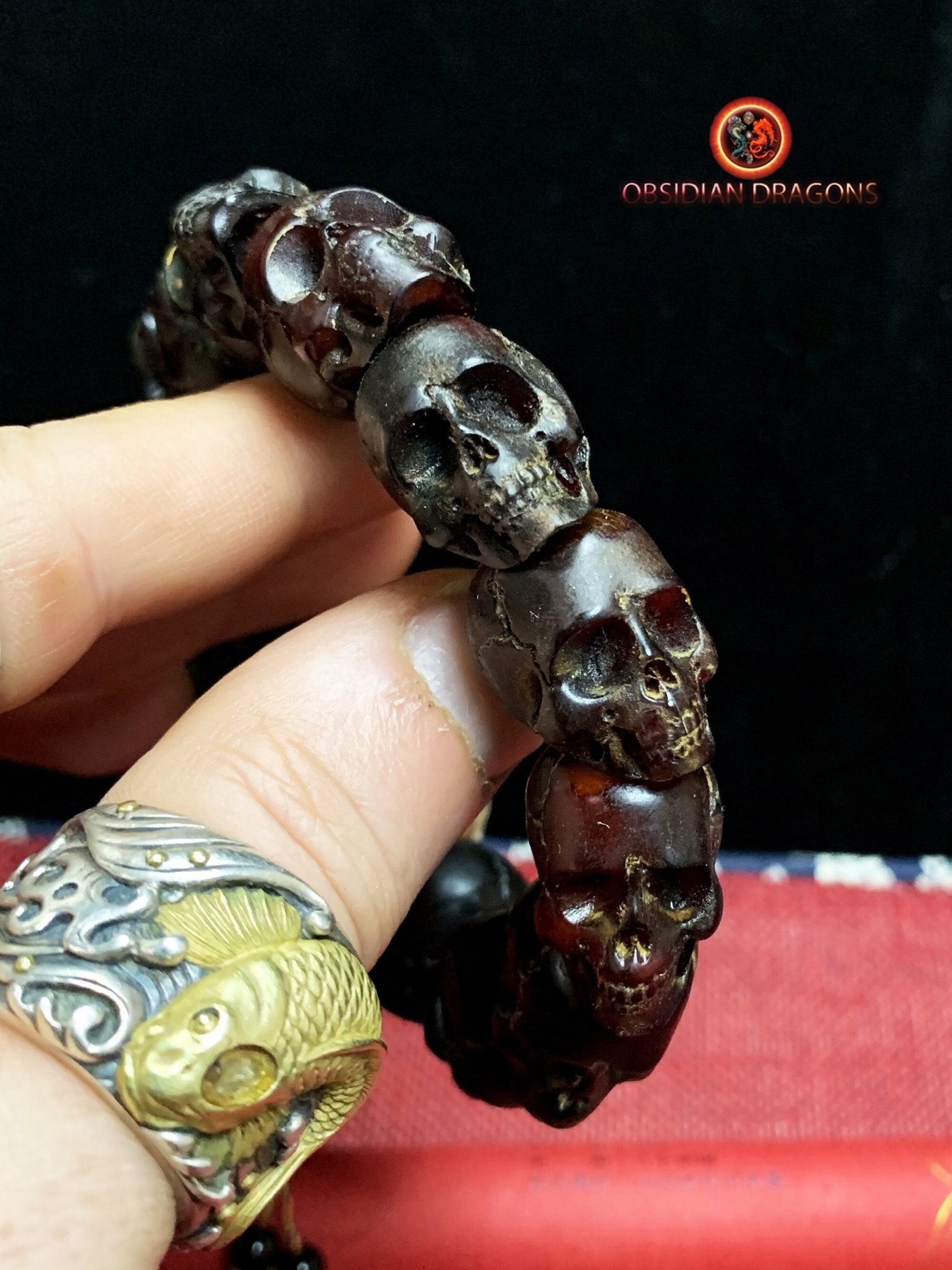 Bracelet crânes et dragon- création artisanale | obsidian dragons