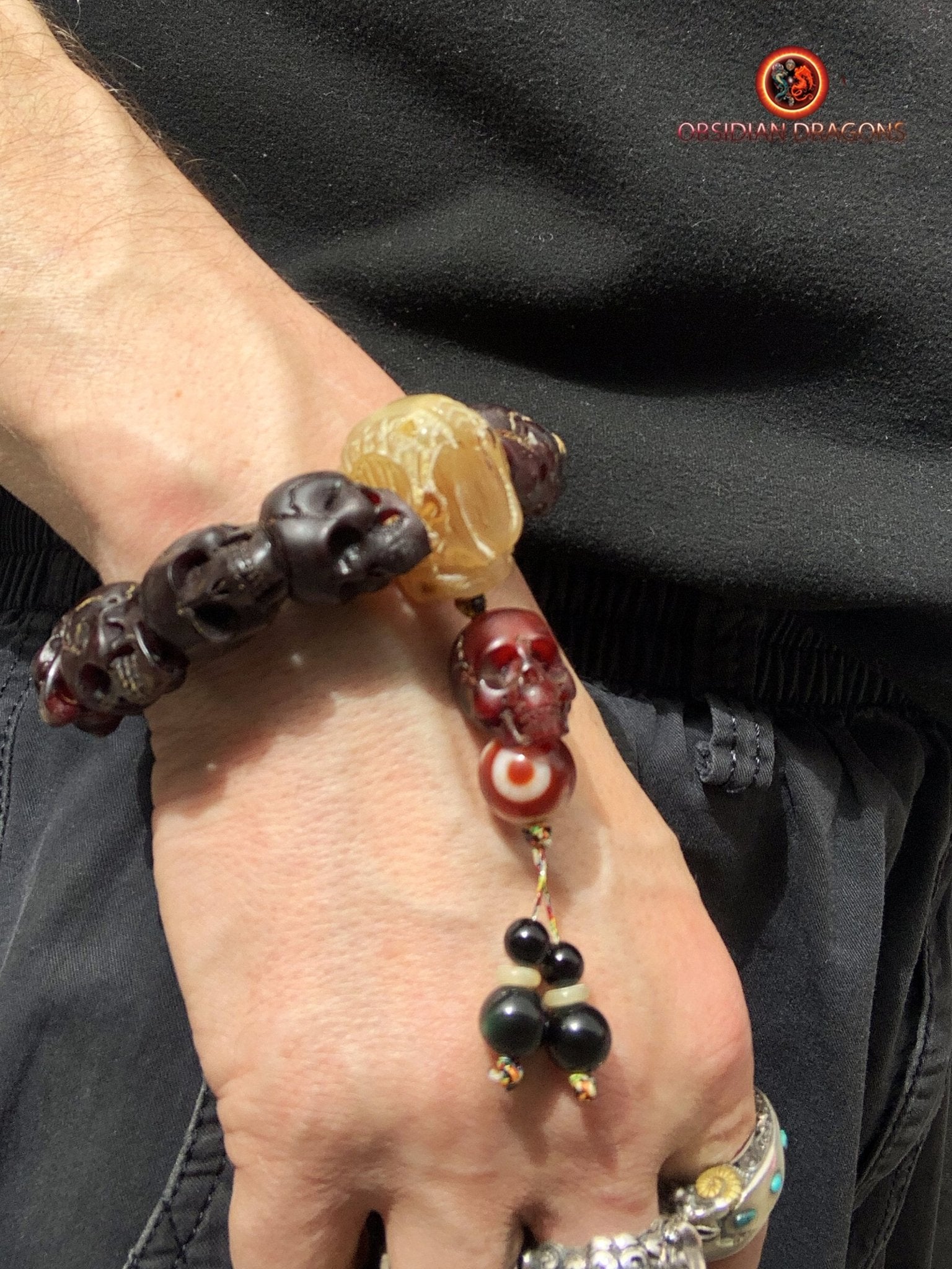 Bracelet crânes et dragon- création artisanale | obsidian dragons