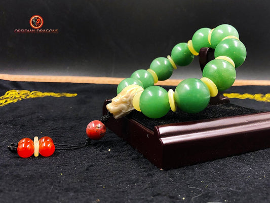 bracelet dragon, protection feng shui Aventurine, os de buffle agate, agate - obsidian dragon