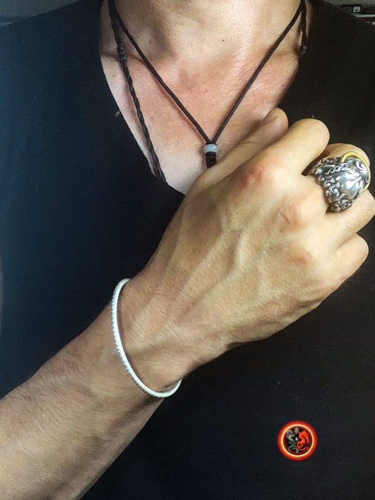 Bracelet jonc bouddhiste sutra du coeur argent 999/1000ème.Sutra gravé à l'extérieur et à l'intérieur du bracelet. - obsidian dragon