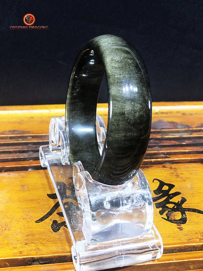 Bracelet jonc en obsidienne dorée