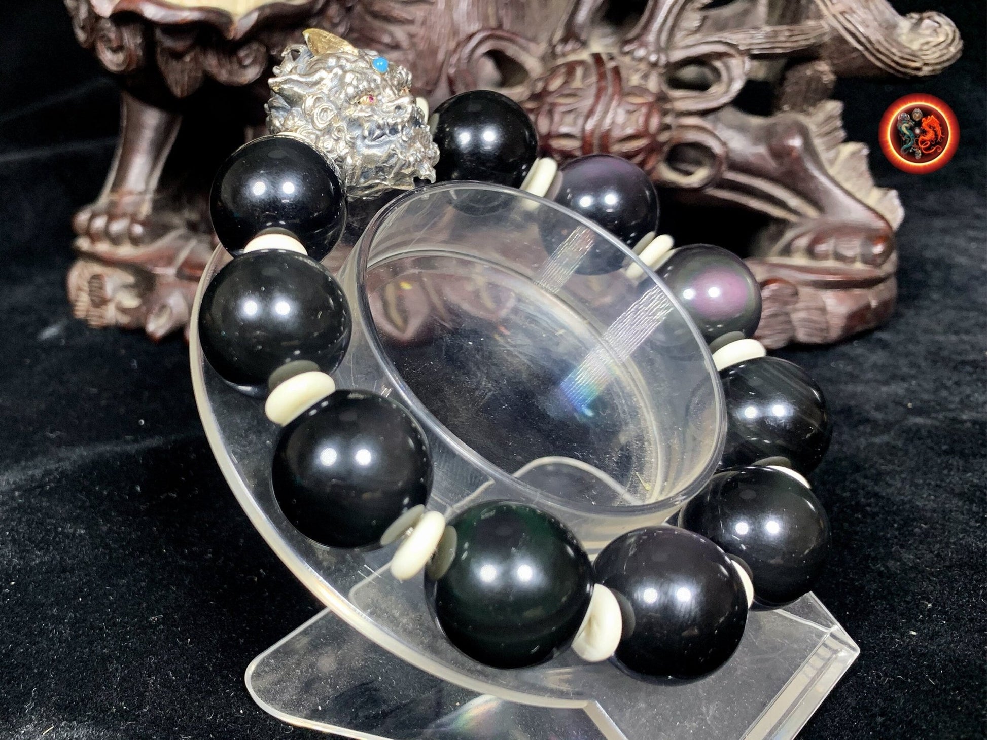 Bracelet Pixiu- obsidiennes oeil celeste- Bonne fortune