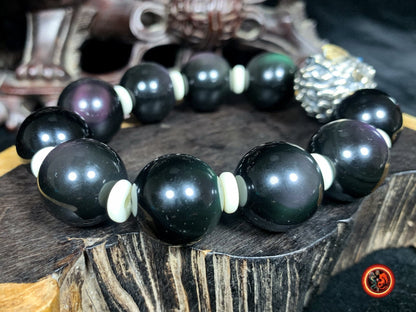 Bracelet Pixiu- obsidiennes oeil celeste- Bonne fortune