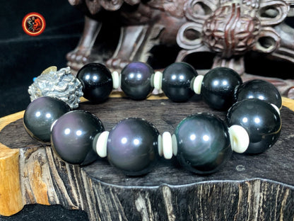 Bracelet Pixiu- obsidiennes oeil celeste- Bonne fortune