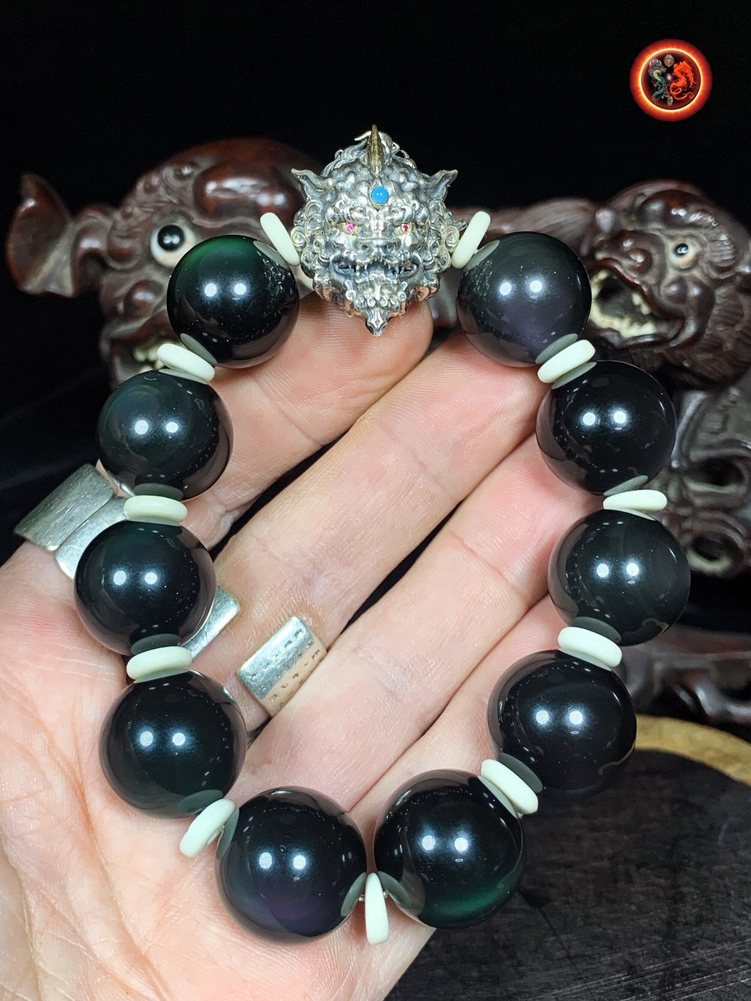 Bracelet Pixiu- obsidiennes oeil celeste- Bonne fortune