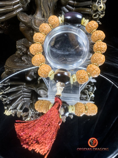 Bracelet en rudraksha- obsidienne oeil celeste- Energie