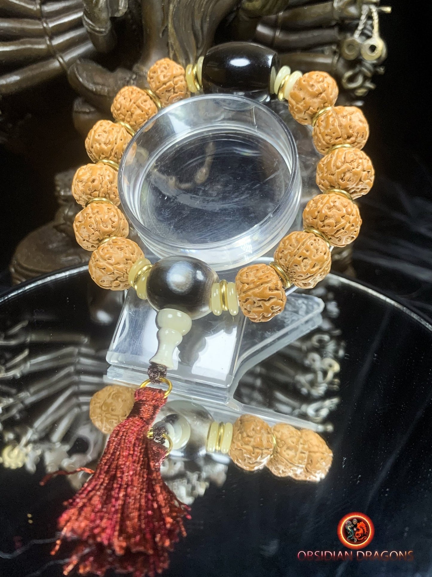 Bracelet en rudraksha- obsidienne oeil celeste- Connexion