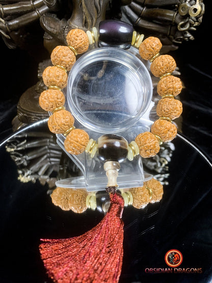 Bracelet en rudraksha- obsidienne oeil celeste- Energie