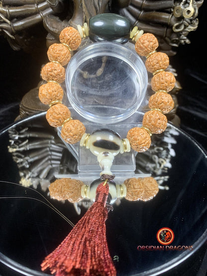 Bracelet en rudraksha- obsidienne oeil celeste- Clarté