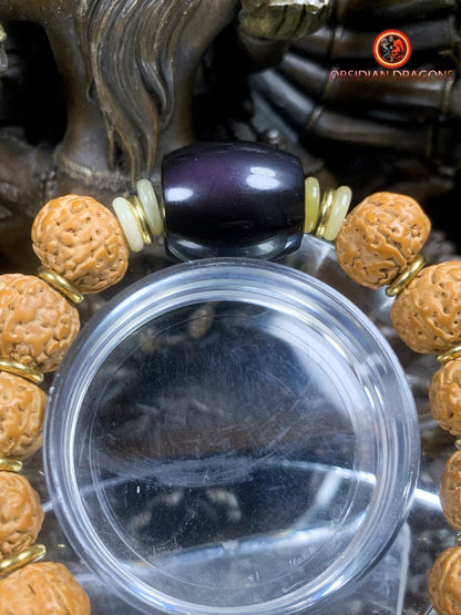 Bracelet en rudraksha- obsidienne oeil celeste- Energie