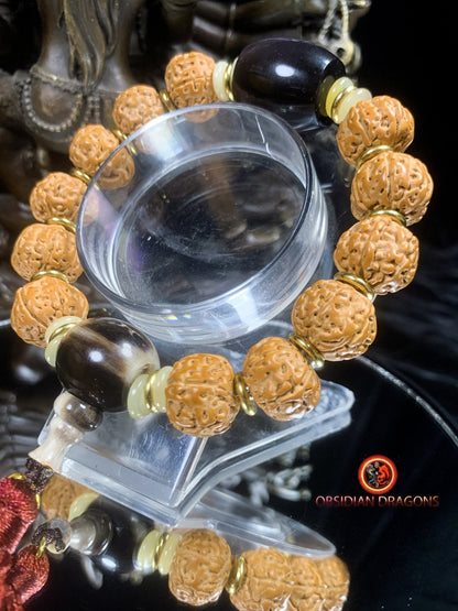 Bracelet en rudraksha- obsidienne oeil celeste- Energie