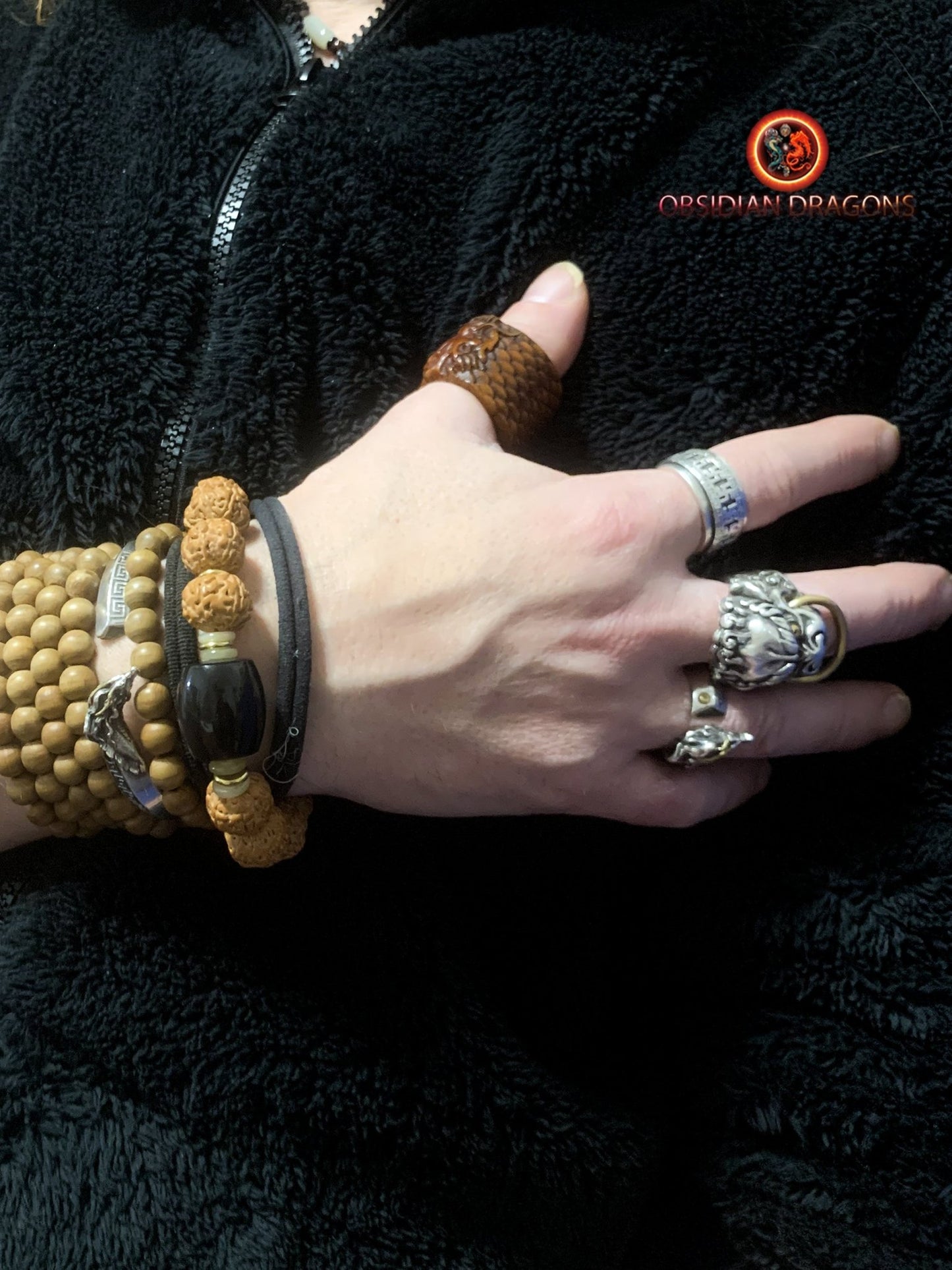 Bracelet en rudraksha- obsidienne oeil celeste- Energie