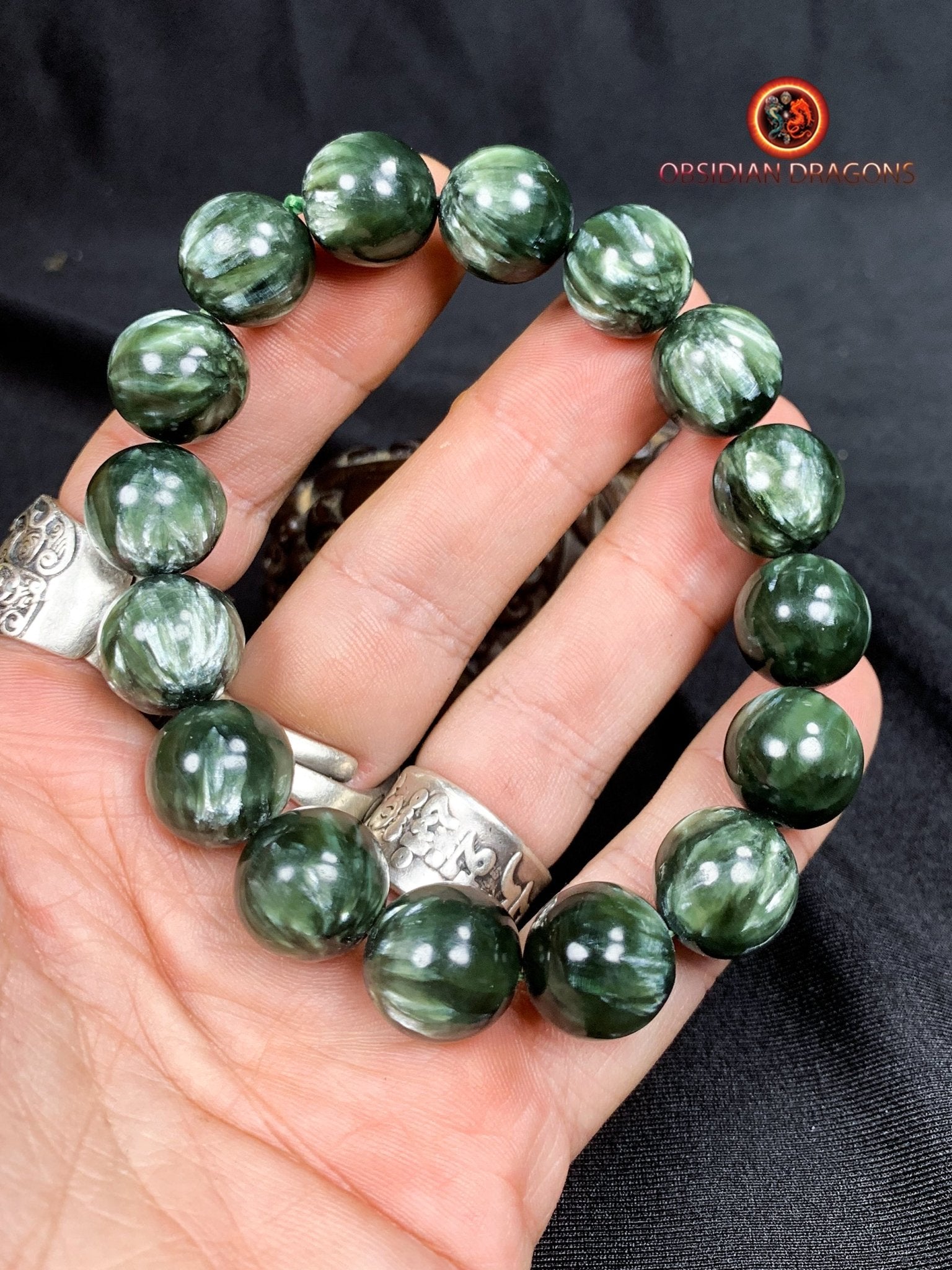 bracelet en séraphinite- perles de 14mm