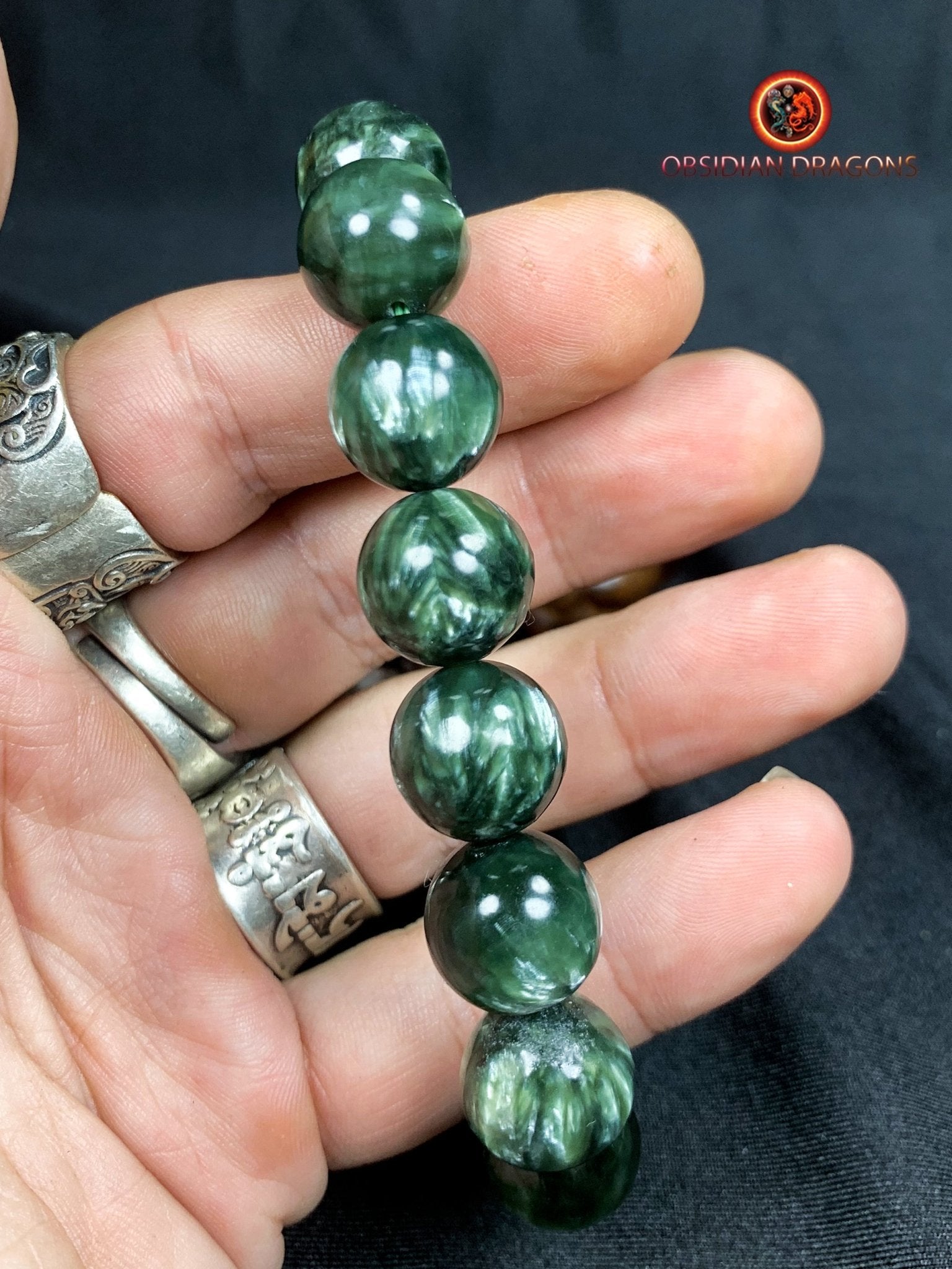 bracelet en séraphinite- perles de 14mm