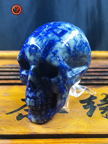 crâne de cristal, crystal skull lapis lazuli entièrement réalisé à la main pièce unique - obsidian dragon