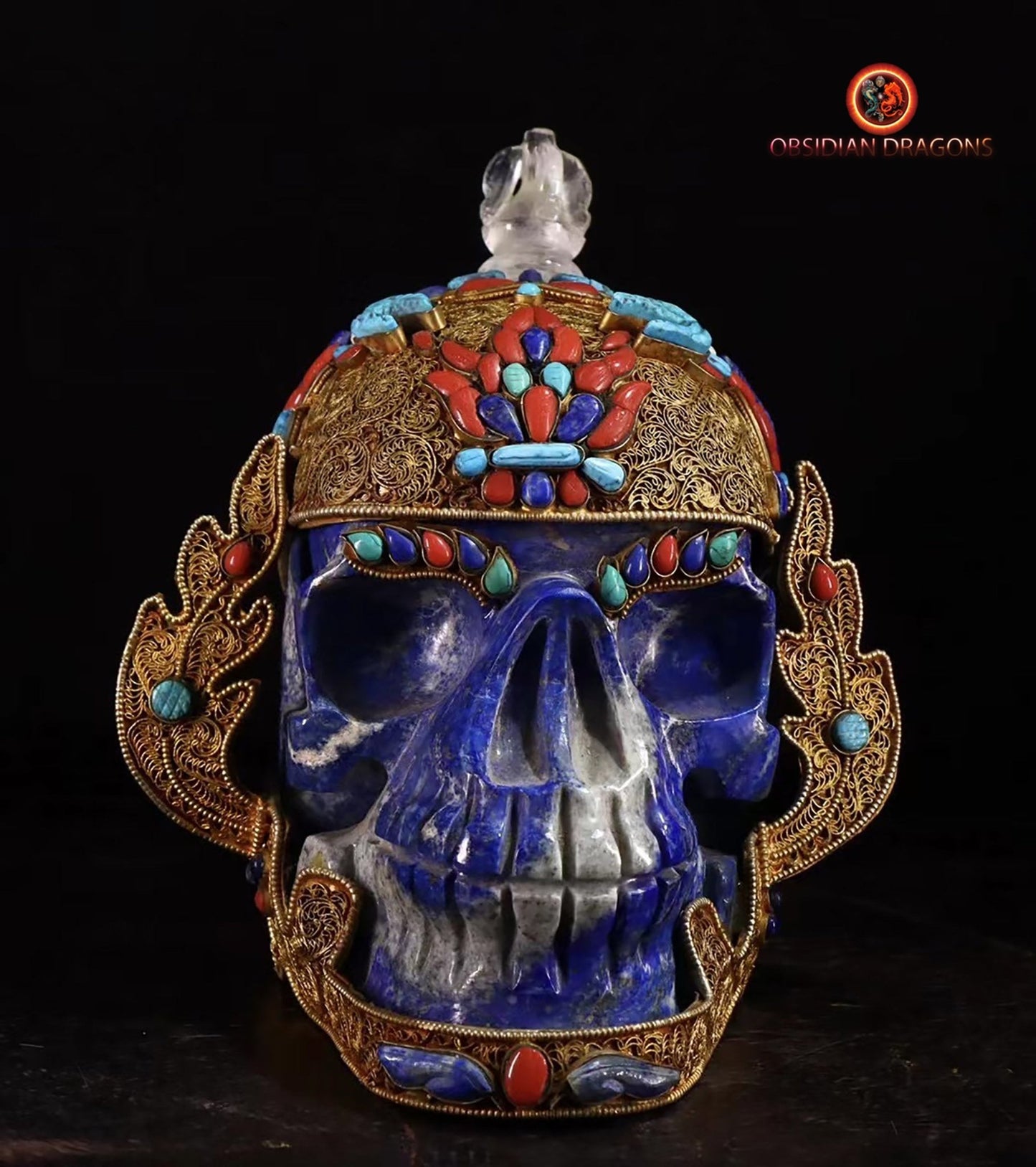 Crâne de cristal tibétain en lapis lazuli