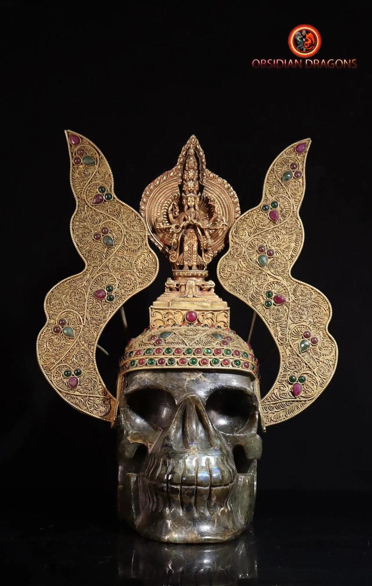 Crâne de cristal tibétain en labradorite- Chenrezi