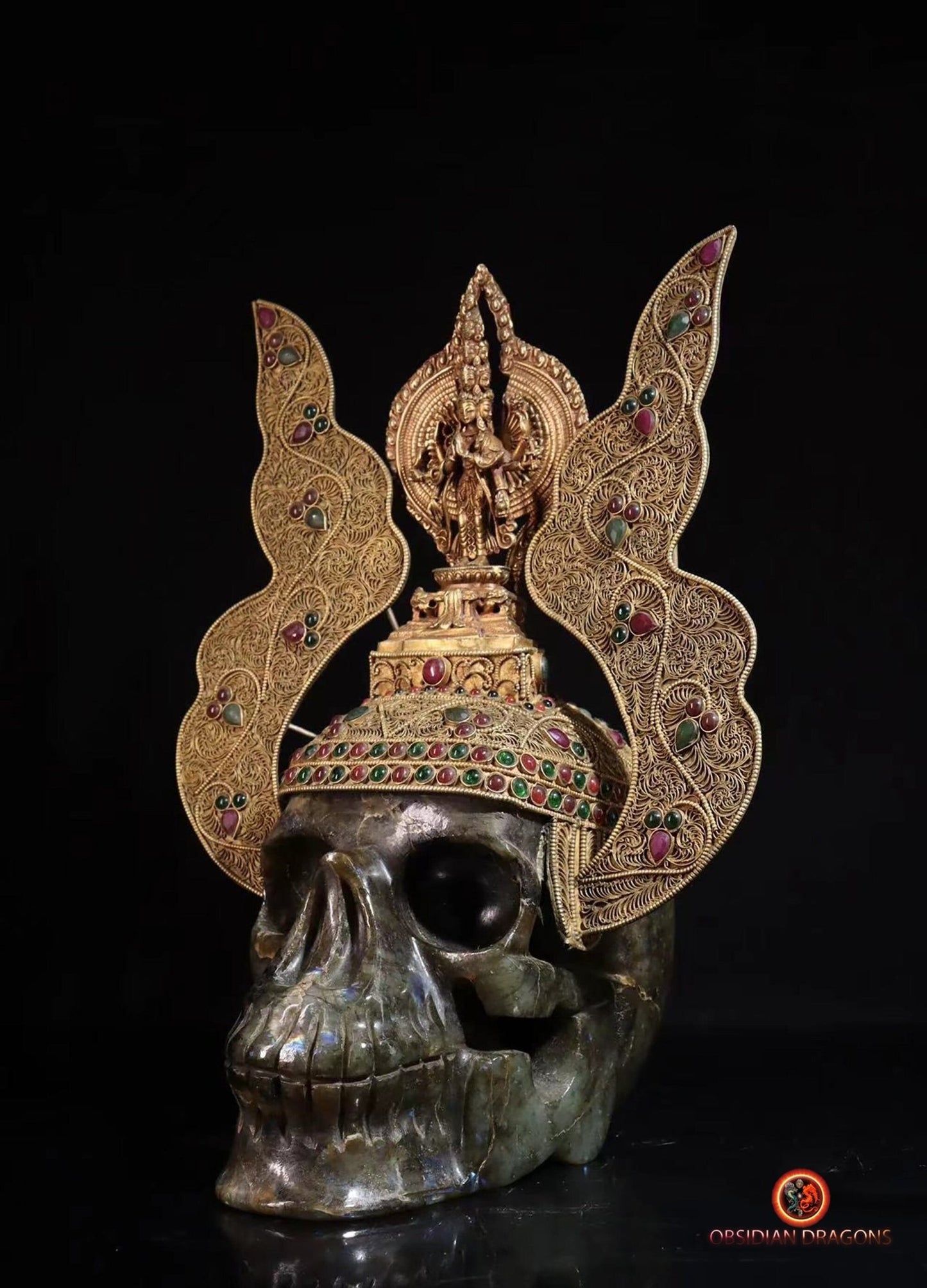 Crâne de cristal tibétain en labradorite- Chenrezi