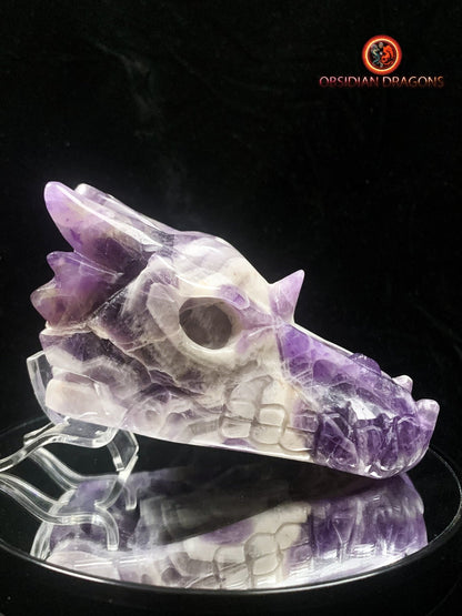 Crâne de dragon en améthyste chevron- Unique