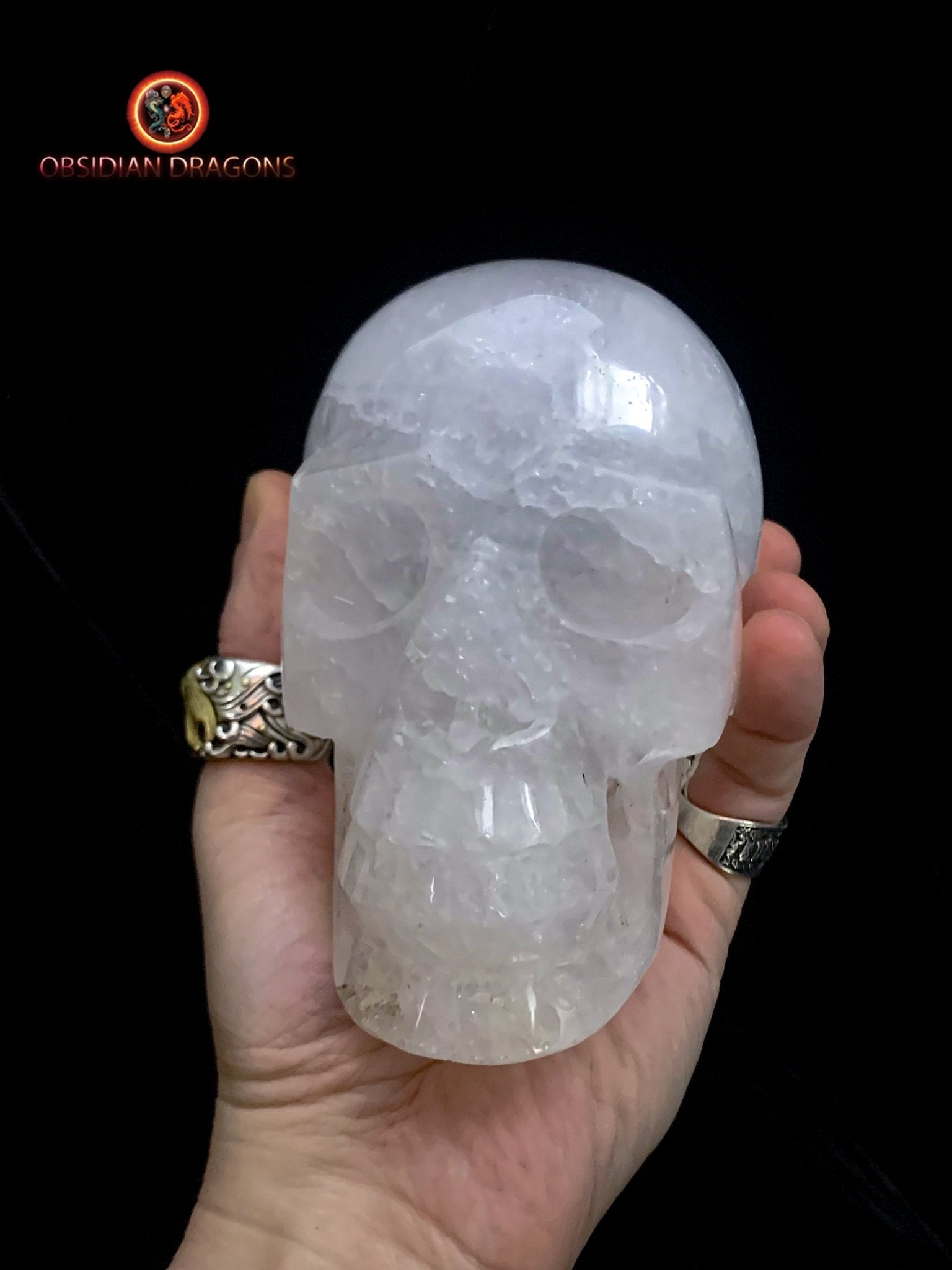 Grand crâne en cristal de roche himalayen- Unique