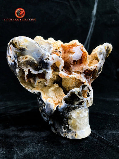 Crâne de cristal exceptionnel- Concrétions dans agate