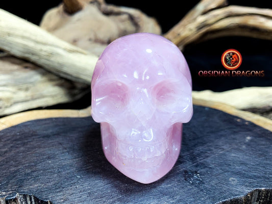 Crane de cristal. Crane sculpté en pierre naturelle. Crane en quartz rose naturel. Pièce unique. vanité, tete de mort - obsidian dragon