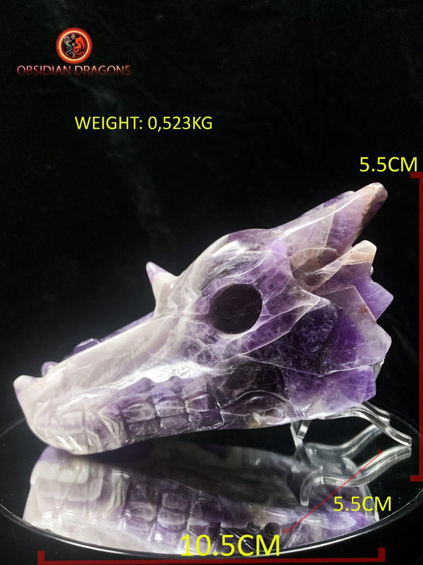Crâne de dragon en améthyste chevron- Unique
