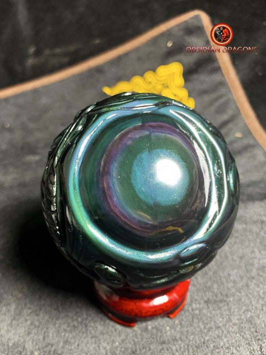 Dragon ball en obsidienne oeil celeste de qualité A+. Pièce entièrement artisanale et unique - obsidian dragon