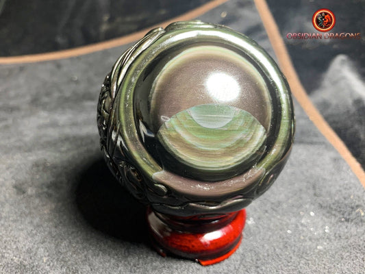 Dragon ball en obsidienne oeil celeste de qualité A+. Pièce entièrement artisanale et unique - obsidian dragon