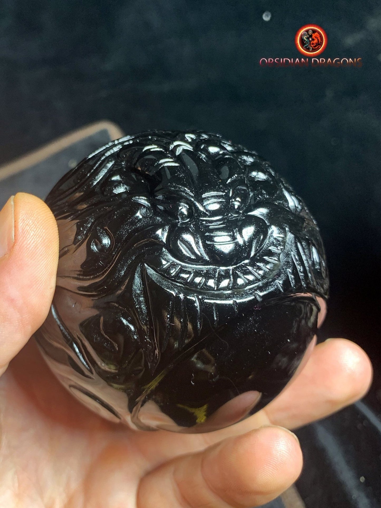 Dragon ball en obsidienne oeil celeste de qualité A+. Pièce entièrement artisanale et unique - obsidian dragon