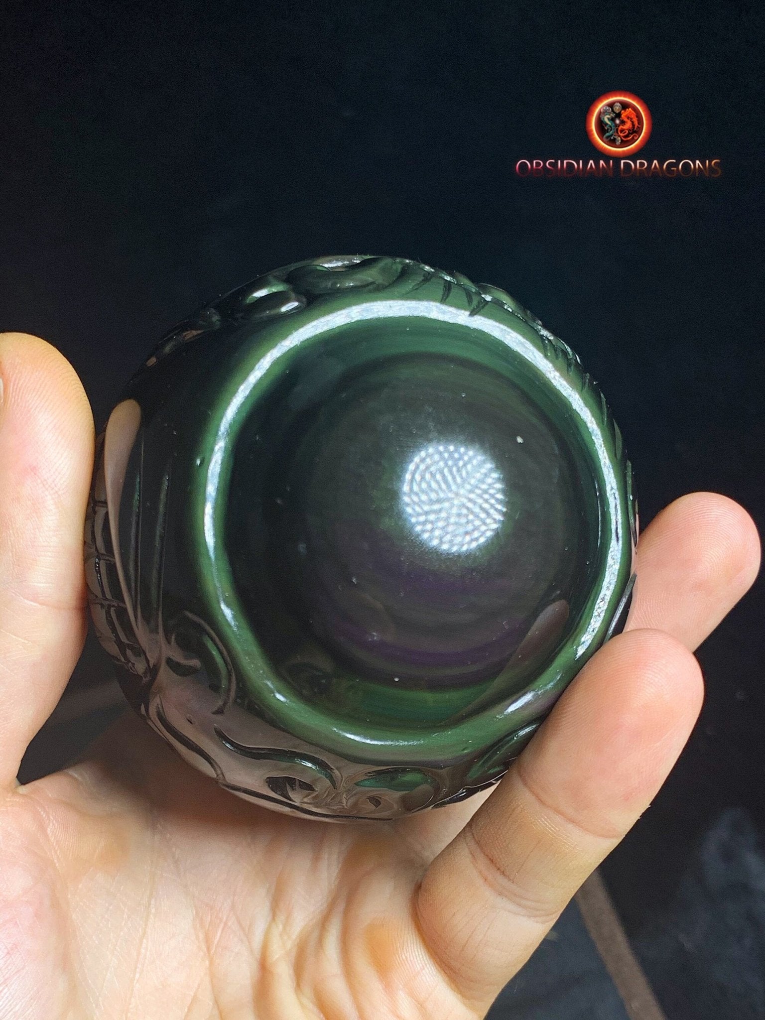Dragon ball en obsidienne oeil celeste de qualité A+. Pièce entièrement artisanale et unique - obsidian dragon
