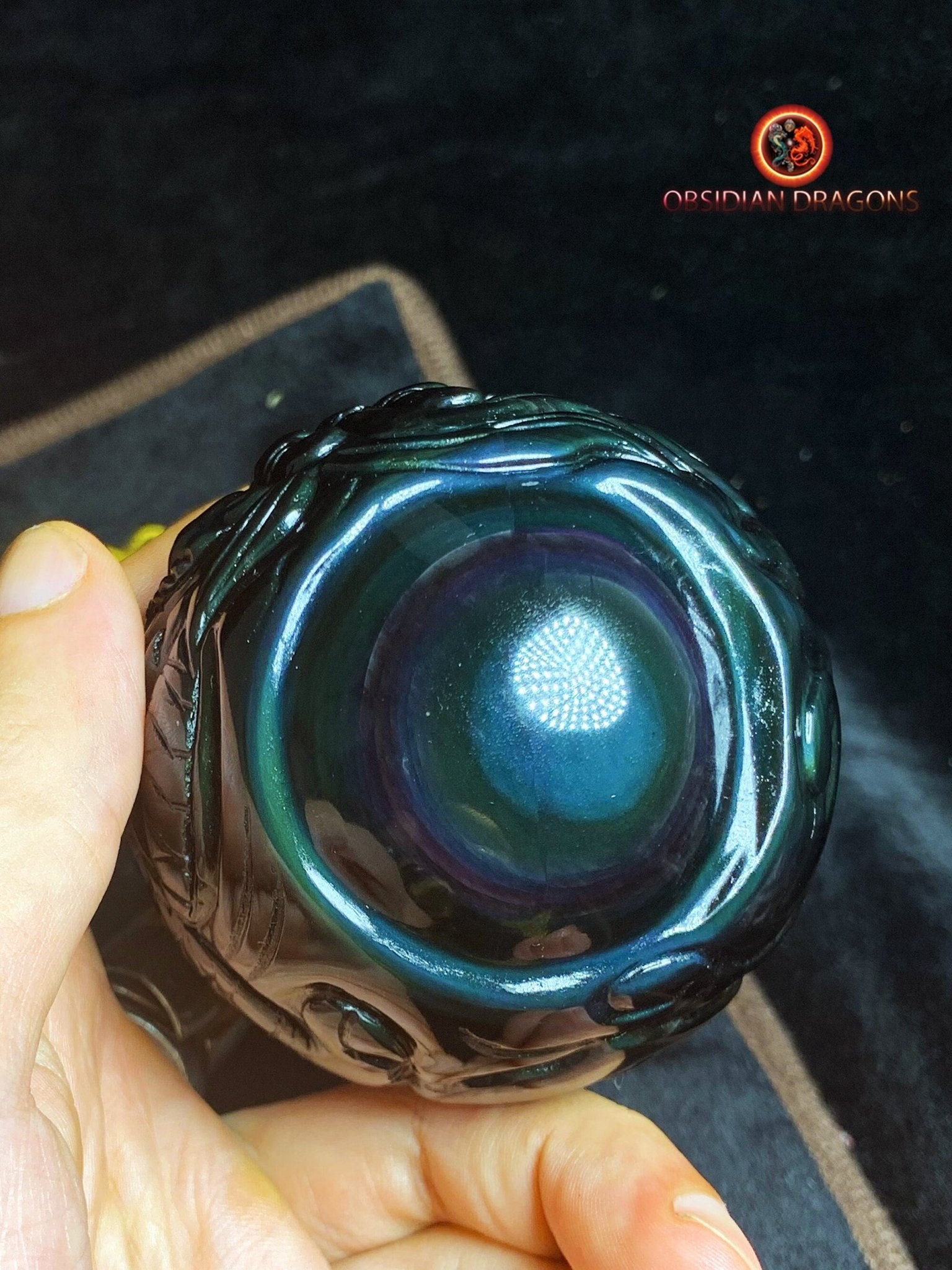 Dragon ball en obsidienne oeil celeste de qualité A+. Pièce entièrement artisanale et unique - obsidian dragon