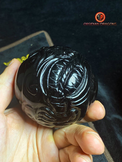 Dragon ball en obsidienne oeil celeste de qualité A+. Pièce entièrement artisanale et unique - obsidian dragon