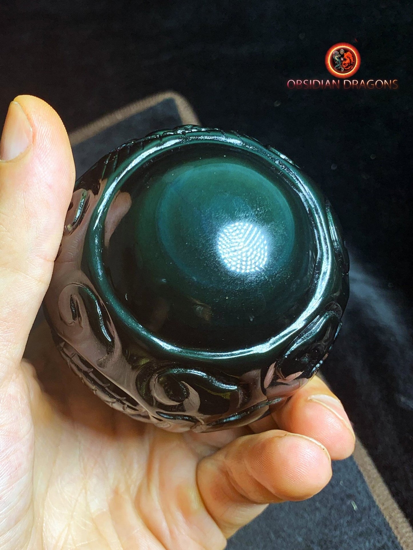 Dragon ball en obsidienne oeil celeste de qualité A+. Pièce entièrement artisanale et unique - obsidian dragon