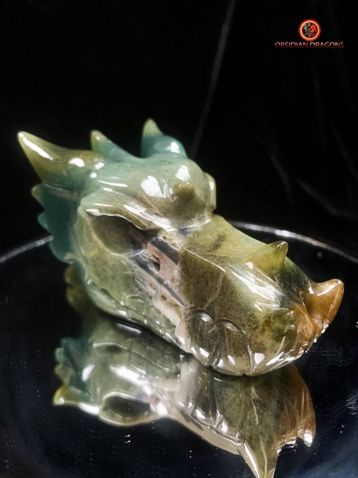 Crâne de dragon en agate mousse- naturel | obsidian dragons