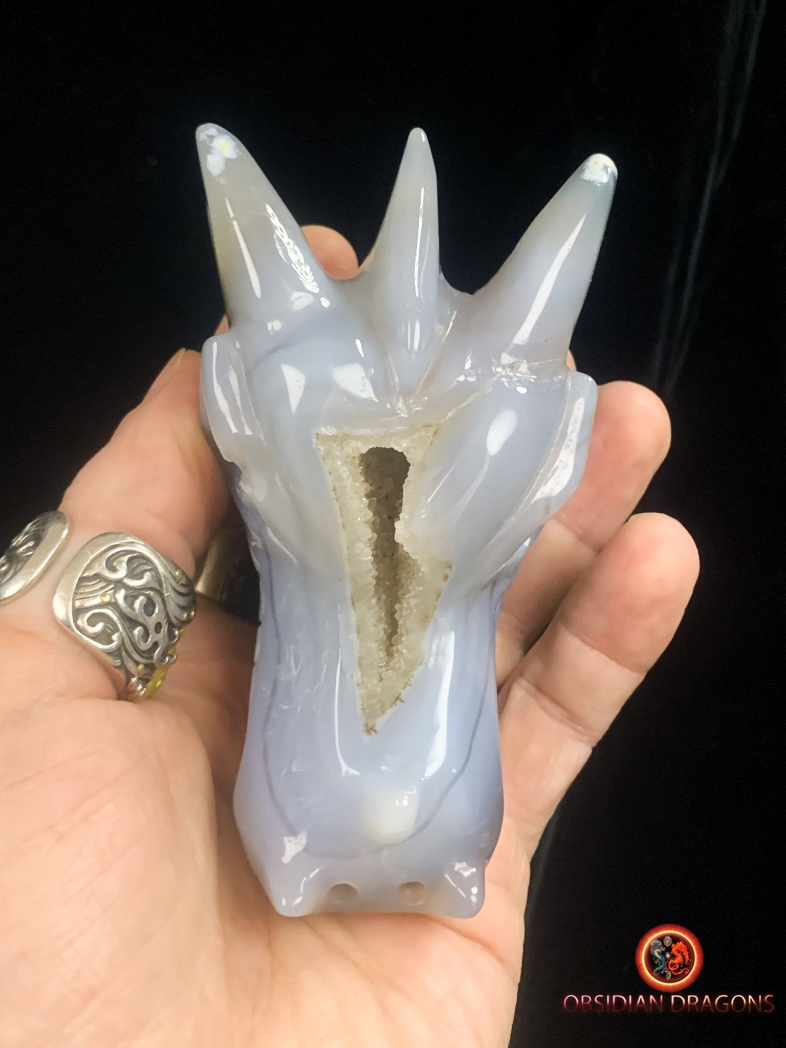 Crâne de dragon- Geode de quartz- méditation - obsidian dragons