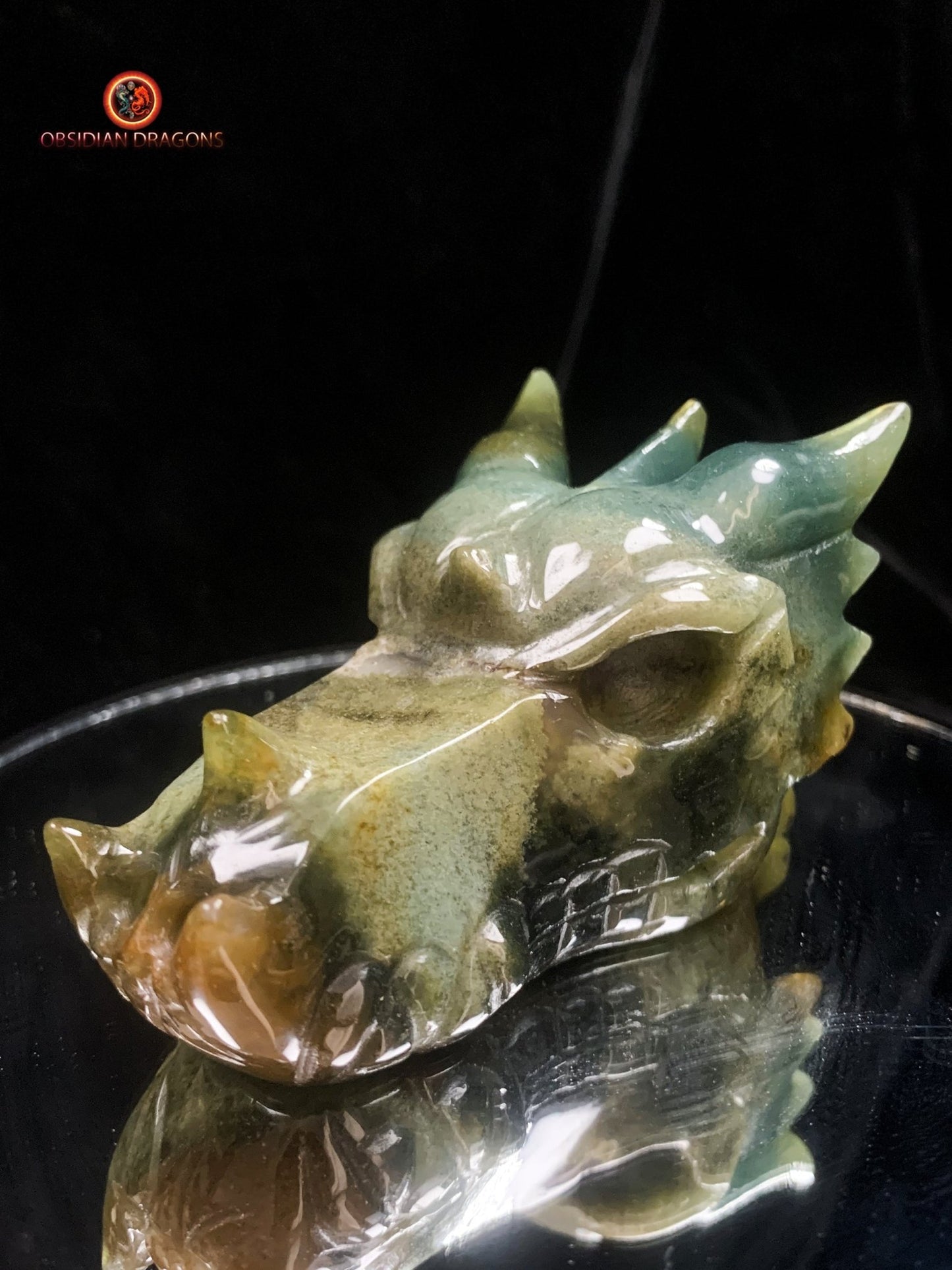 Crâne de dragon en agate mousse- naturel | obsidian dragons