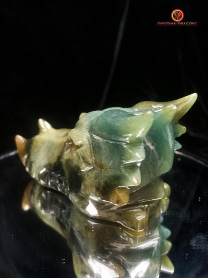 Crâne de dragon en agate mousse- naturel | obsidian dragons