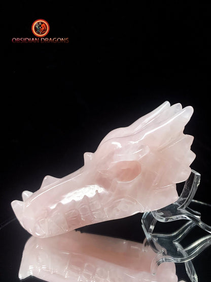 Crâne de dragon en quartz rose- pièce unique
