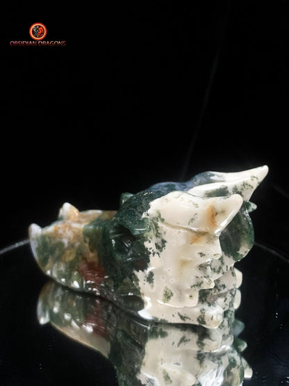 Crâne de dragon sculpté en agate mousse- unique | obsidian dragons