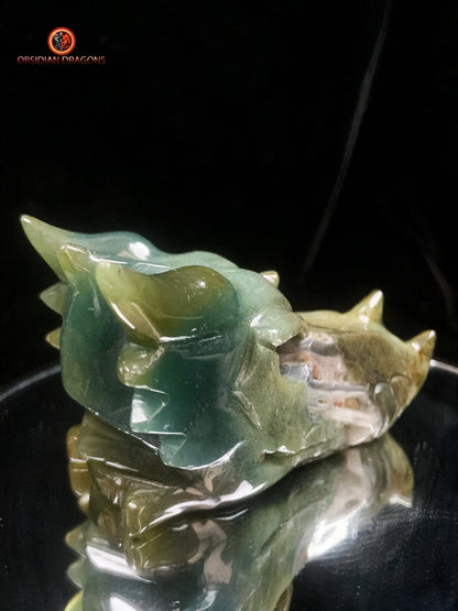 Crâne de dragon en agate mousse- naturel | obsidian dragons