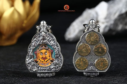 Ghau Tibétain- Tangka artisanal- Jambhala- Mantras de richesses | obsidian dragons
