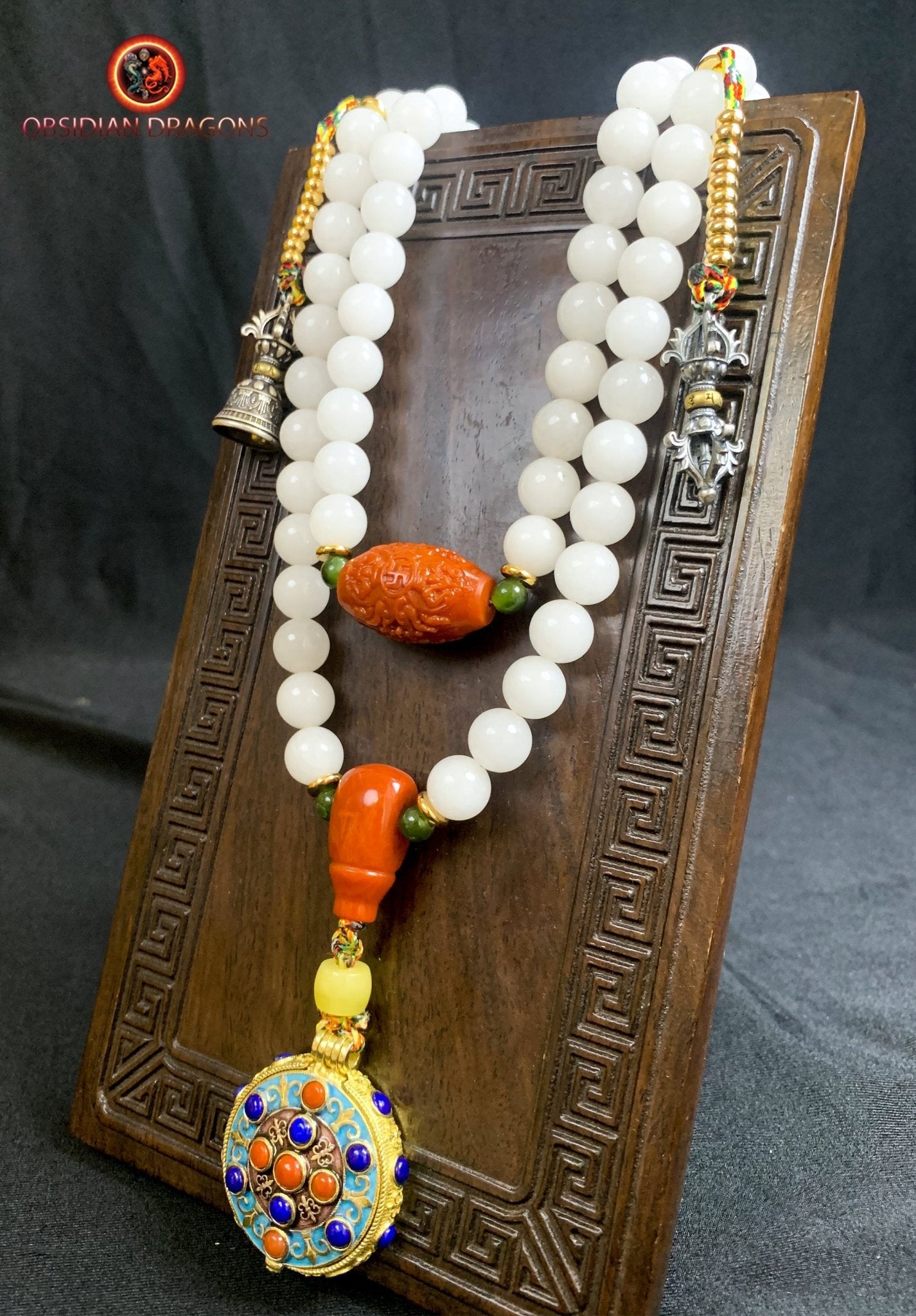 mala en jade blanc- ambre- agate nan hong