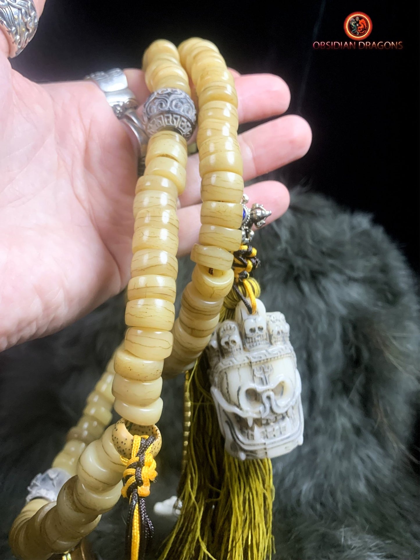 Mala tibétain en os- traditionnel- Ghau ancien