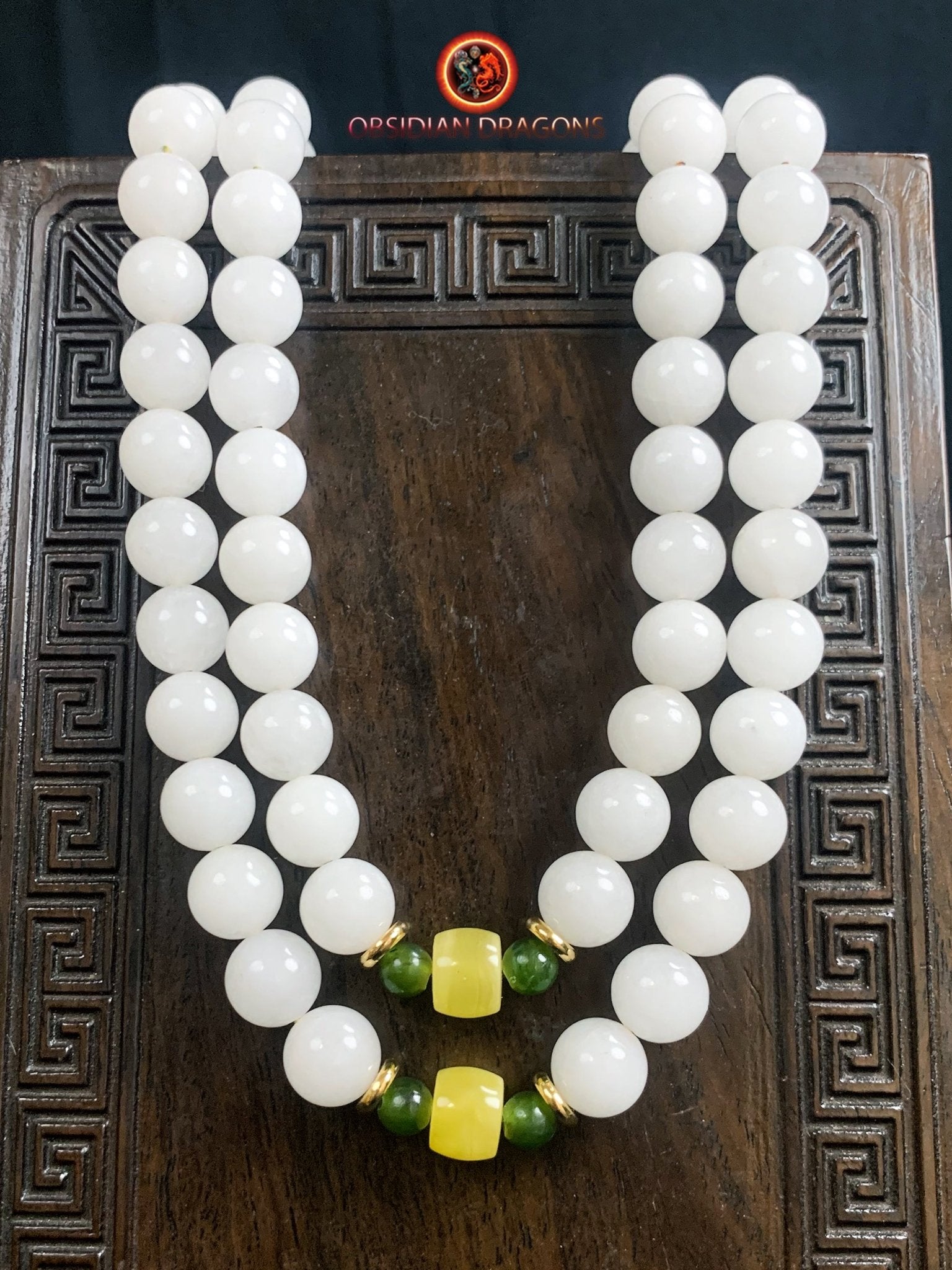 mala en jade blanc- ambre- agate nan hong