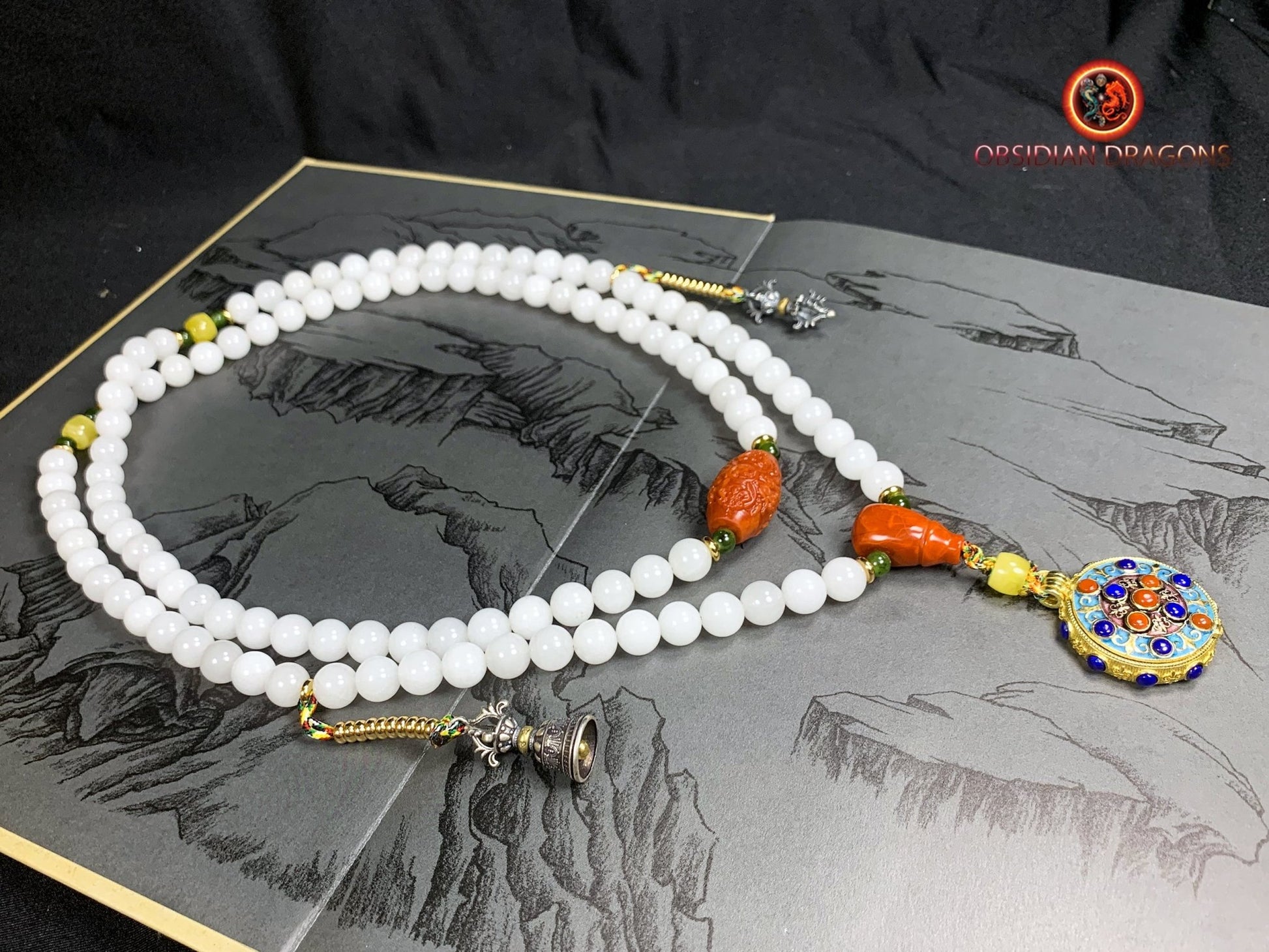 mala en jade blanc- ambre- agate nan hong